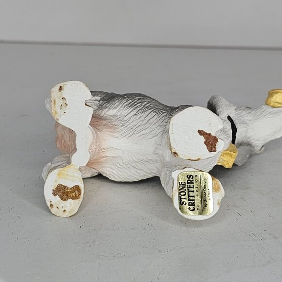 Stone Critters Goat Figurine Eating Can Bell 1984 Vintage Farm Animal Gray White - Picture 5 of 8